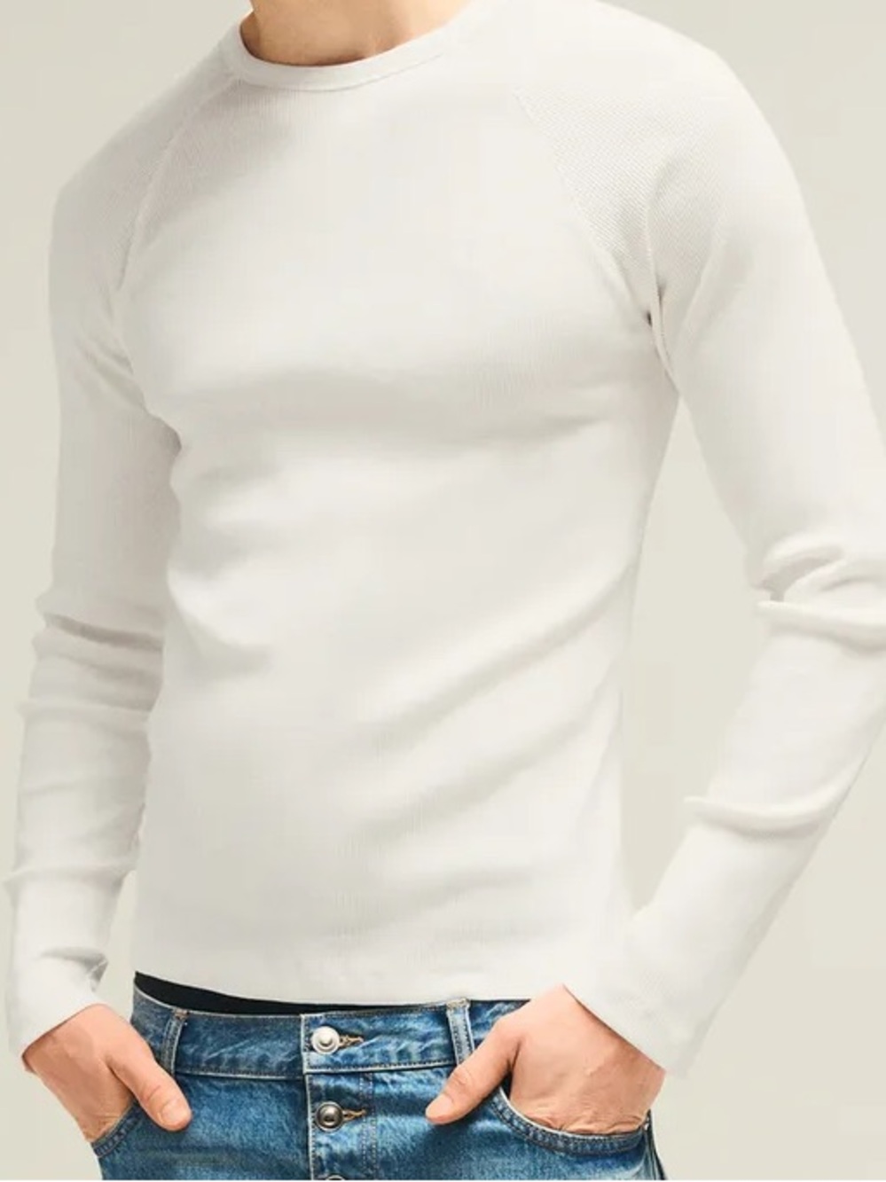 Bershka Slim Fit White Long Sleeve T-shirt